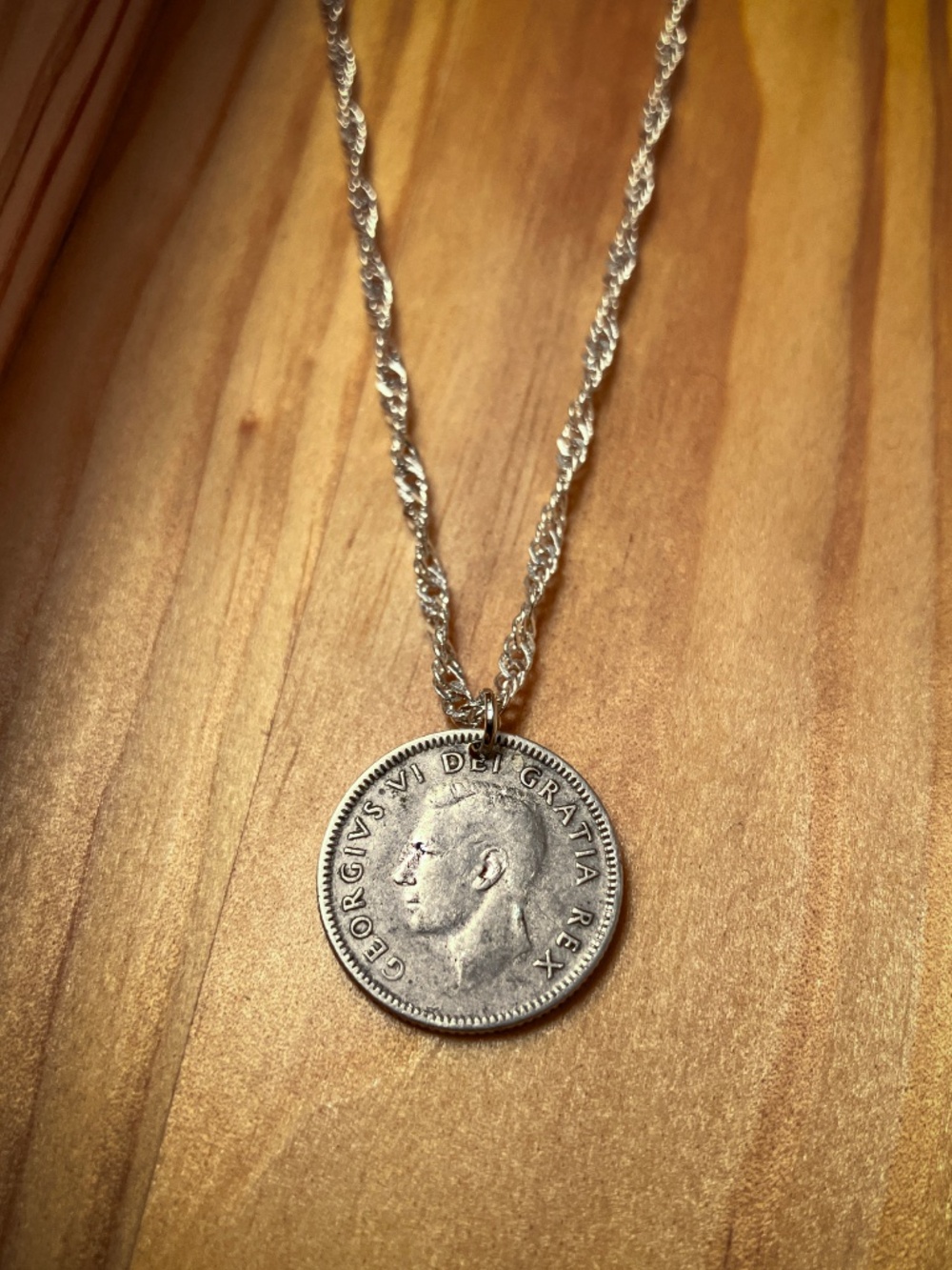 Antique SILVER Bluenose Dime Coin Necklace, 20-inch - Picture 2 of 4